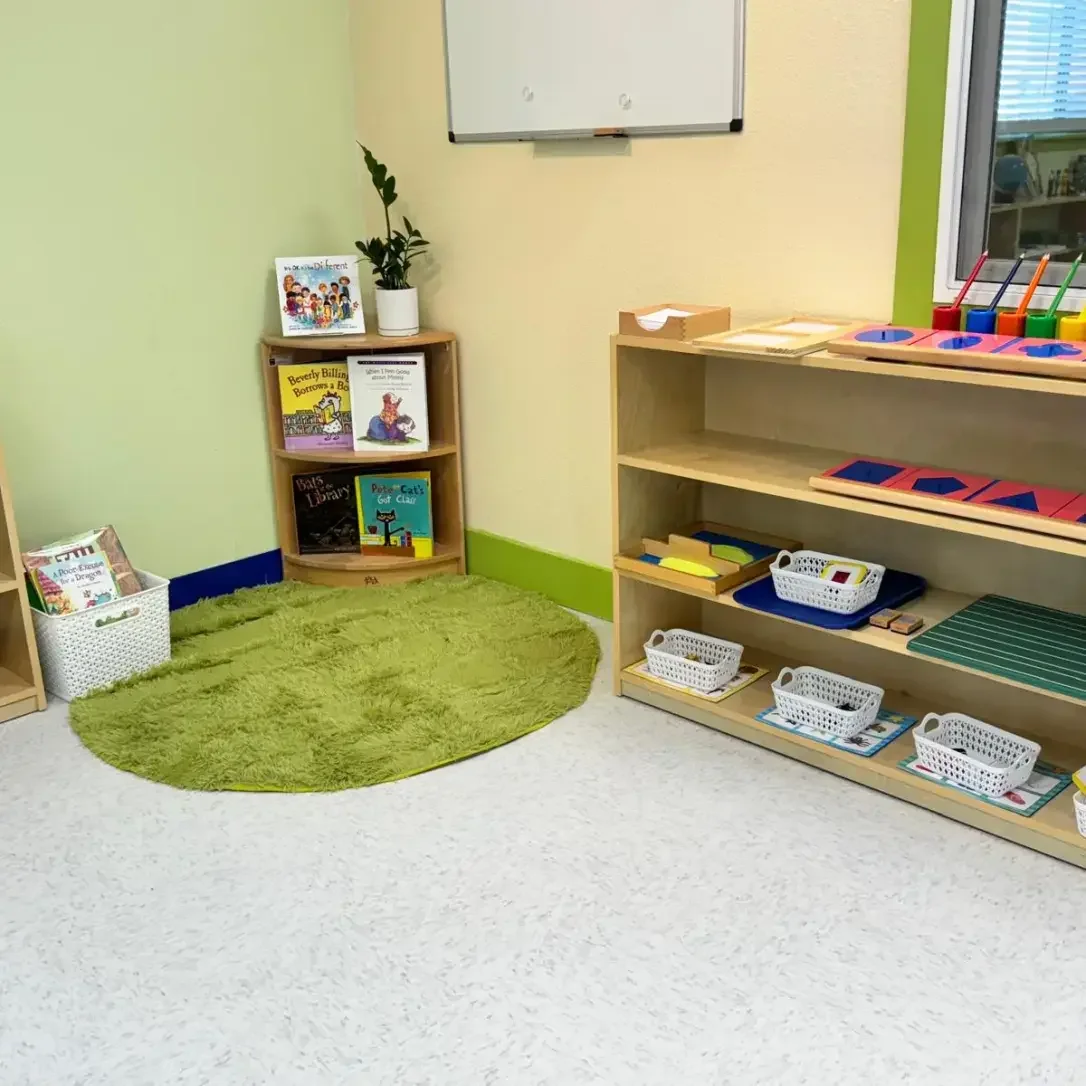 Sunlit Early Learning Classroom with Child-Sized Work Tables